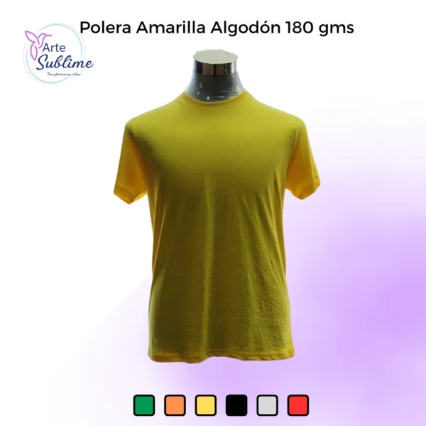 Polera Amarilla Algodón 180 gms - Polera Subli PU - Polera DTF - Polera Cuello Redondo Unisex de algodón