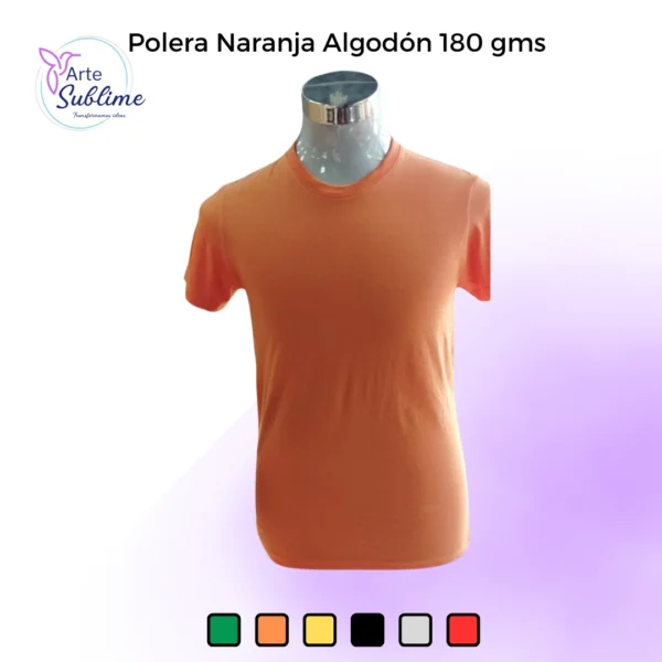 Polera Naranja Algodón 180 gms - Polera Subli PU - Polera DTF - Polera Cuello Redondo Unisex de algodón