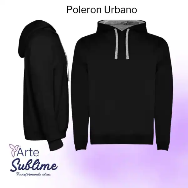 Polerón Urban Negro con tira de color Gris Vigoré - Polerón para hombre con capucha