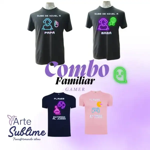 Combo Familiar de 4 Poleras Personalizadas gamers