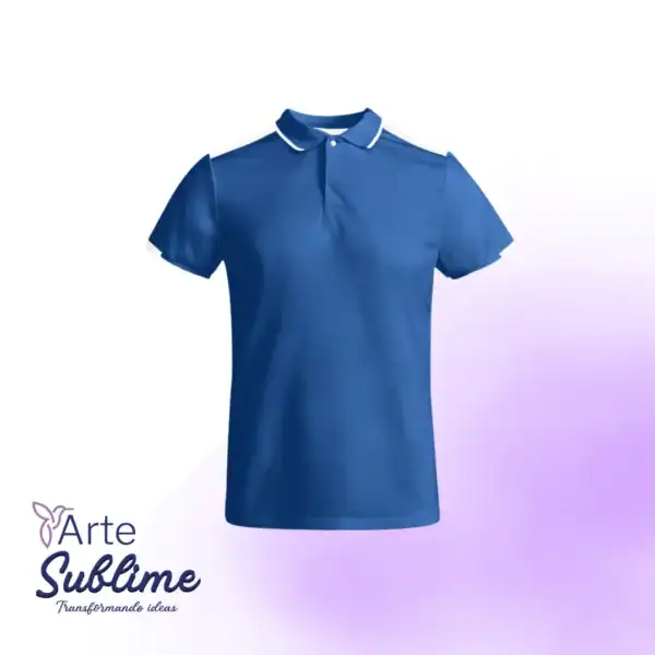 Polera deportiva piqué Tamil Azul Royal con Blanco