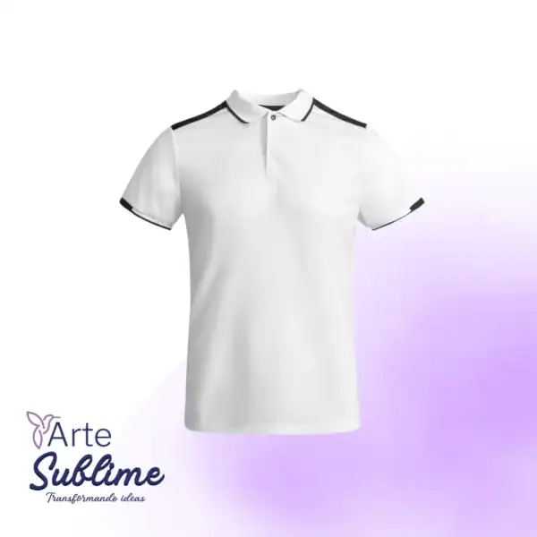 Polera deportiva piqué Tamil Blanco con Negro
