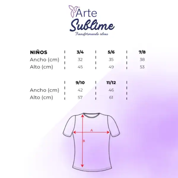 Tallas Polera blanca Sublimada Niño con Tacto Algodón
