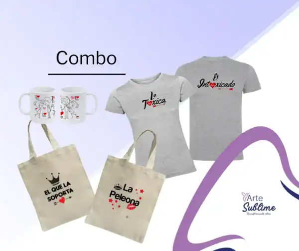 Título de la imagen: Conjunto de camisetas y bolsas personalizadas Combo dia San Valentin - regalos para el 14 de febrero