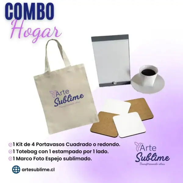 Kit de 4 portavasos y accesorios de arte sublimado para hogar Combo Hogar portada