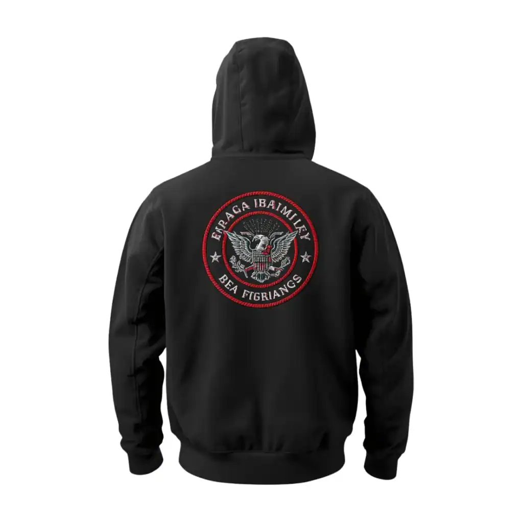 Sudadera negra con logotipo de EPUAGA IBAIMIQUE en la espalda.