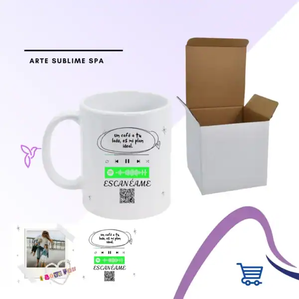 Taza personalizada con canción dedicada para el o ella caja blanca